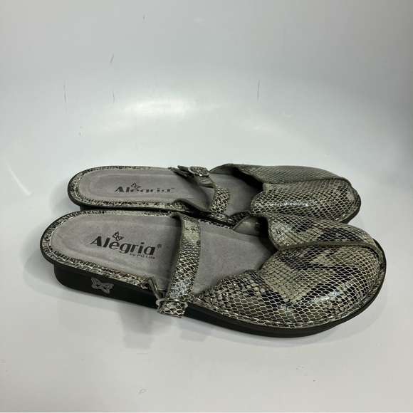Alegria snake skin print mary Jane mules gray cream size 39 - Picture 3 of 9